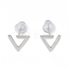 Anti-Tarnish Triangle Rhodium Plated 999 Sterling Silver Stud Earrings for Women EJEW-S215-22P-2