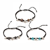 3Pcs Natural Tiger Eye & Lava Rock & Synthetic Turquoise Braided Bead Bracelets Set with Alloy Skull BJEW-JB08114-01-1