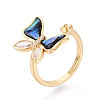 Butterfly Brass Micro Pave Clear Cubic Zirconia & Abalone Shell Cuff Rings Setting KK-T079-41G-1