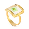 Pale Green Square Epoxy Resin with Dry Flower Adjustable Rings RJEW-G304-03G-02-1