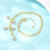 Brass Pave Lilac Cubic Zirconia Flower Pendant Figaro Chain Bib Necklaces for Women NJEW-F364-01G-3