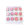6 Pair 2 Color Square Acrylic Stud Earrings EJEW-A024-03A-1