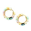 201 Stainless Steel & Resin Beaded Flower Hoop Earrings EJEW-JE07175-02-4