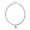 Alloy Tassel with Shell Pearl Pendant Black Waxed Cord Necklaces for Women NJEW-JN05929-2