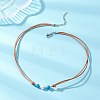 Synthetic Turquoise & Natural Pearl Round Beaded 2-Strand Cowhide Leather Cord Necklaces for Women NJEW-JN05828-1