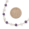 Shell Pearl and Natural Amethyst Round Beads Link Chain Necklaces for Women NJEW-JN05635-3