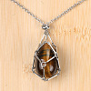 Natural Tiger Eye Easter Egg Cage Pendant 304 Stainless Steel Cable Chain Necklaces FS-WGA333C-13-1