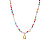 Colorful Beaded Heart Letter Necklace with Pearl Elements Stainless Steel Pendant Jewelry TR2146-17-1