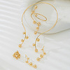 Iron Round Beaded Collar & Stud Earrings & Cuff Bangles & Rings Sets FS-WG833C7-01-4