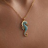 Ocean 304 Stainless Steel Aquamarine Rhinestone Sea Horse Pendant Cable Chain Necklaces for Women WGFC42F-01-1