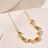 Brass Pave Cubic Zirconia Rose Flower Link Cable Chain Necklaces for Women NJEW-C121-05B-05G-2