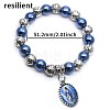 Religion Virgin Charm Alloy and Plastic Round Beaded Stretch Bracelets WG9840E-01-1