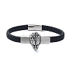 Men's Braided Black PU Leather Cord Bracelets BJEW-K243-58AS-1