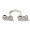 Bowknot Brass Micro Pave Clear Cubic Zirconia Open Cuff Rings for Women RJEW-C098-15P-2