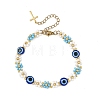 Blue Evil Eye Resin Flower Glass Seed Beaded Bracelets for Women BJEW-MZ00353-3