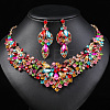 Flower Alloy Rhinestone Pendant Necklaces & Stud Dangle Earrings Sets WG73580-01-1