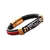 Vintage Two Tone Braided PU Leather Cord 9-Eye Tibetan Style dZi Rice Beads Bracelets UA9216-1-2