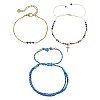 3Pcs Adjustable Natural Lapis Lazuli Beaded Braided Bracelet Sets IL6512-3-1