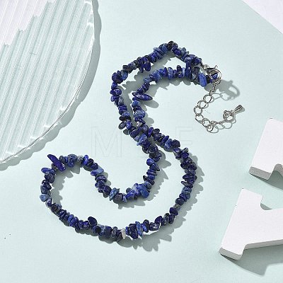 Natural Lapis Lazuli Chip Beaded Necklaces for Men Women NJEW-G159-01Y-1