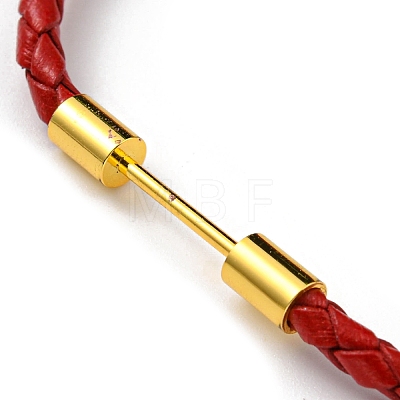 Brass Column Bar Link Bracelet with Leather Cords BJEW-G675-05G-01-1