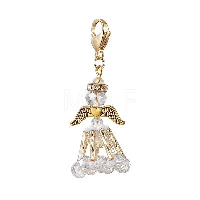 Glass Seed Beaded Angel Pendant Decoration HJEW-MZ00159-02-1