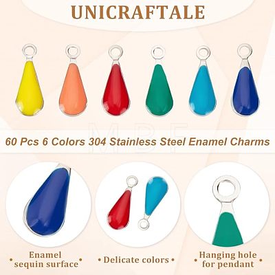 Unicraftale 60Pcs 6 Colors 304 Stainless Steel Enamel Charms STAS-UN0046-02-1