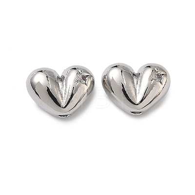 Heart Brass Micro Pave Clear Cubic Zirconia Beads KK-H256-11P-1
