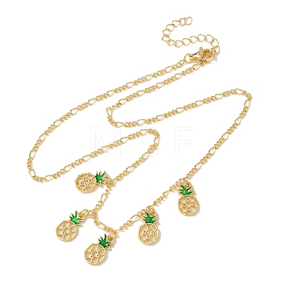 Brass Micro Pave Clear Cubic Zirconia & Enamel Green Pineapple Pendant Necklaces NJEW-A071-10G-1