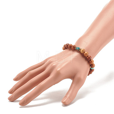 Natural Wood & Regalite/Imperial Jasper Beaded Stretch Bracelet BJEW-JB07813-1