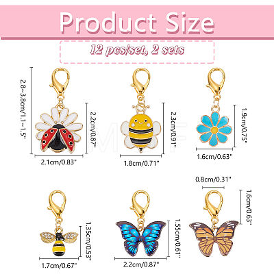 Alloy Enamel Bee & Flower & Ladybird & Butterfly Charm Locking Stitch Markers HJEW-PH01726-1