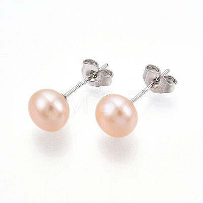 Pearl Ball Stud Earrings EJEW-Q701-01B-01-1