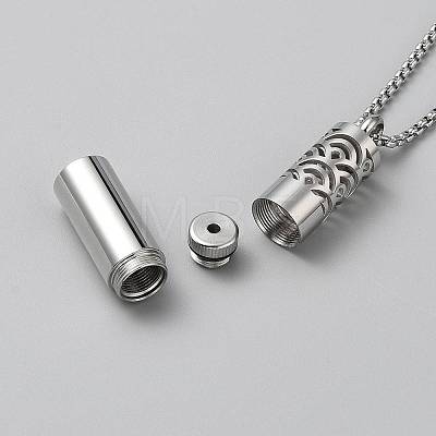 304 Stainless Steel Box Chain Hollow Column Perfume Bottle Pendant Necklaces NJEW-WH0002-137P-1