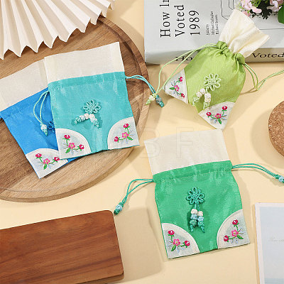 4Pcs 4 Colors 3D Floral Embroidery Cloth Drawstring Bags ABAG-PH0001-92-1