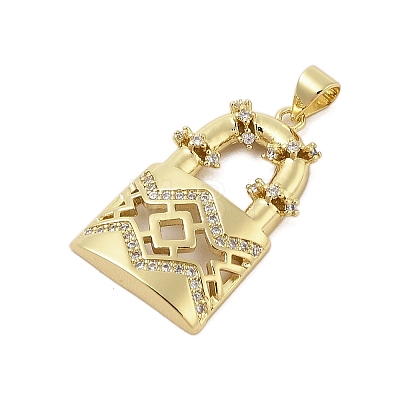 Lock Shape Rack Plating Brass Micro Pave Cubic Zirconia Pendants KK-Z074-38G-1