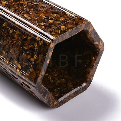 Resin with Natural Tiger Eye Chip Stones Pen Holder DJEW-F015-02C-1