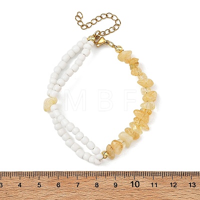 Heated Natural Citrine Chip Beads & Glass Seed Beads Beaded Bracelets for Women BJEW-JB14137-03-1