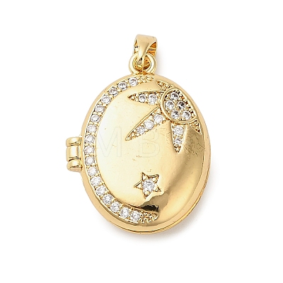 Brass Micro Pave Clear Cubic Zirconia Locket Pendants X-KK-P329-03G-1
