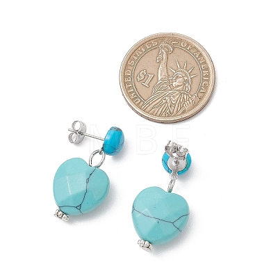 Synthetic Turquoise Heart Dangle Stud Earrings EJEW-JE06920-1