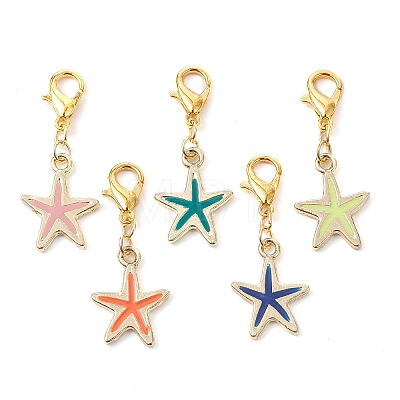 Starfish Alloy Enamel Pendant Decoration HJEW-JM01633-1