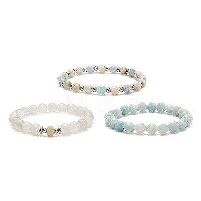 Natural Amazonite & White Moonstone Beaded Bracelets BJEW-JB09042-1