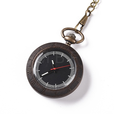 Ebony Wood Pocket Watch with Brass Curb Chain and Clips WACH-D017-F02-AB-1