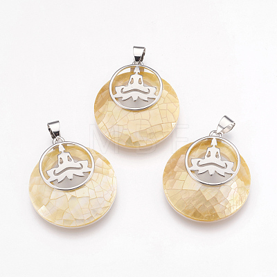 Natural Yellow Shell Pendants KK-F751-I01-1