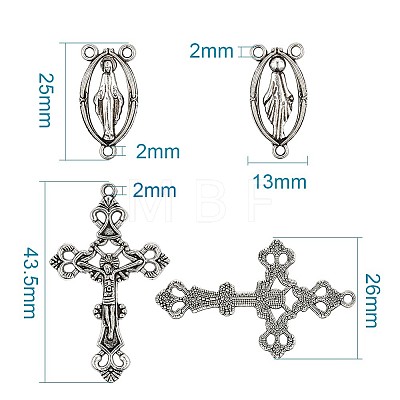 Rosary Cross and Center Sets for Rosary Bead Necklace Making TIBEP-TA0002-14AS-1