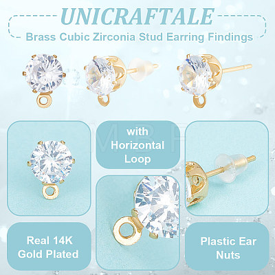 Unicraftale 12 Pairs Brass Cubic Zirconia Stud Earring Findings KK-UN0001-81-1