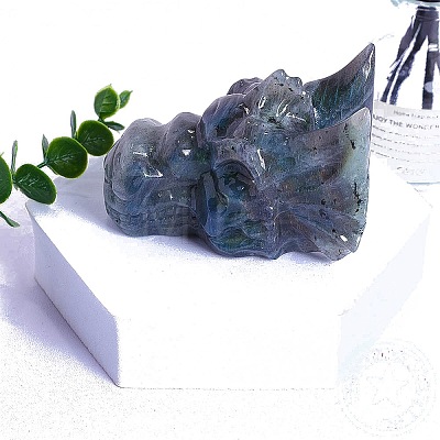 Natural Labradorite Carved Dragon Head Figurines PW-WGCF919-02-1