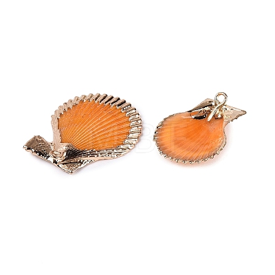 Electroplated Golden Brass Trim Natural Sea Shell Pendants SSHEL-N042-31-1