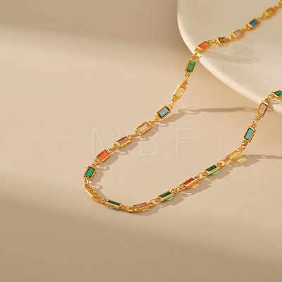 Special-interest Brass Pave Cubic Zirconia Rectangle Link Chain Necklaces for Women FS-WG3A151-01-1