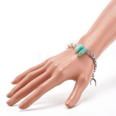Natural Amazonite & Shell Pearl Beaded Bracelet for Girl Women X1-BJEW-TA00022-1