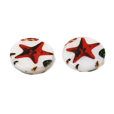 Ocean Printed Natural Freshwater Shell Flat Round Beads SHEL-A006-13B-1