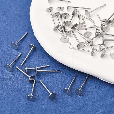 Tarnish Resistant 304 Stainless Steel Flat Round Blank Peg Stud Earring Findings STAS-S028-24-1